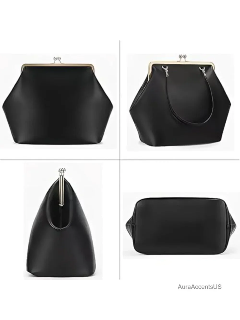 Kiss Lock Frame Handbag PU Leather Shoulder Tote Hobo Clutch Purse Women